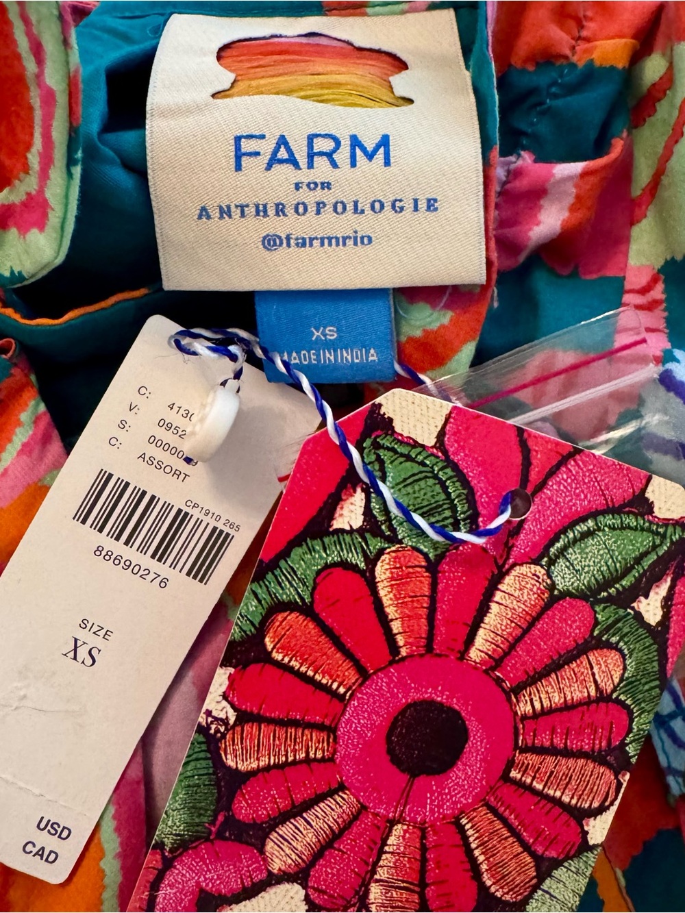 NWT Farm Rio Floral Appliqué Tropical Open Back Pleated Palm Midi Dress Size XS - Picture 9 of 10